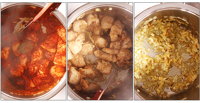 قليت البصل ليشقر , ضفت الدجاج و البهارات الصيحة , و بالاخير ضفت البندورة 